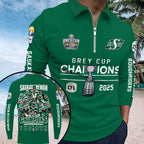 Saskatchewan Roughriders 2025 Grey Cup Champions Zip Polo Shirt – GNENEW761