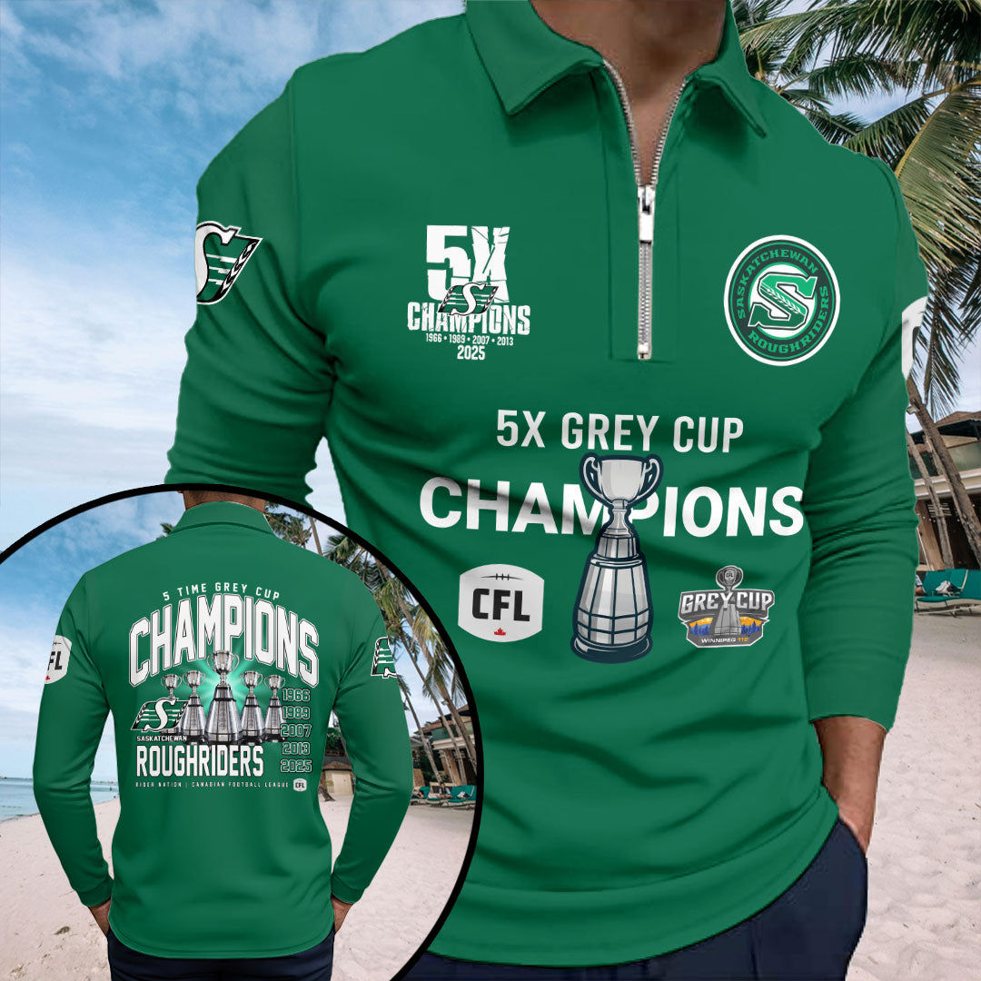 Saskatchewan Roughriders 2025 Grey Cup Champions Zip Polo Shirt – HOATT14835