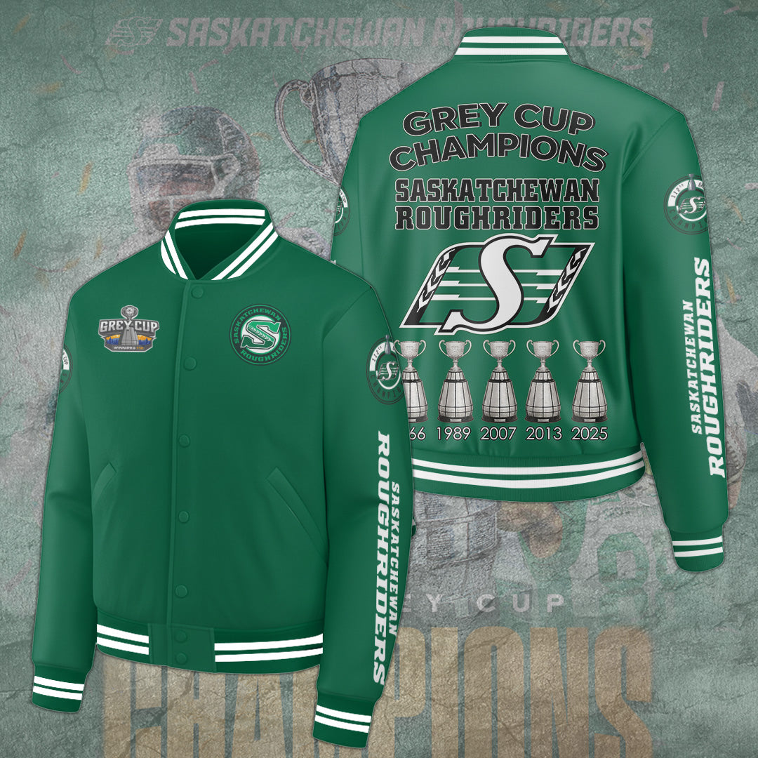 Saskatchewan Roughriders 2025 Grey Cup Champions Varsity Jacket – TANTN19059