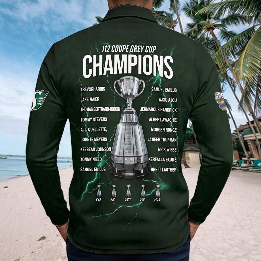 Saskatchewan Roughriders 2025 Grey Cup Champions Zip Polo Shirt – TMTHU2409