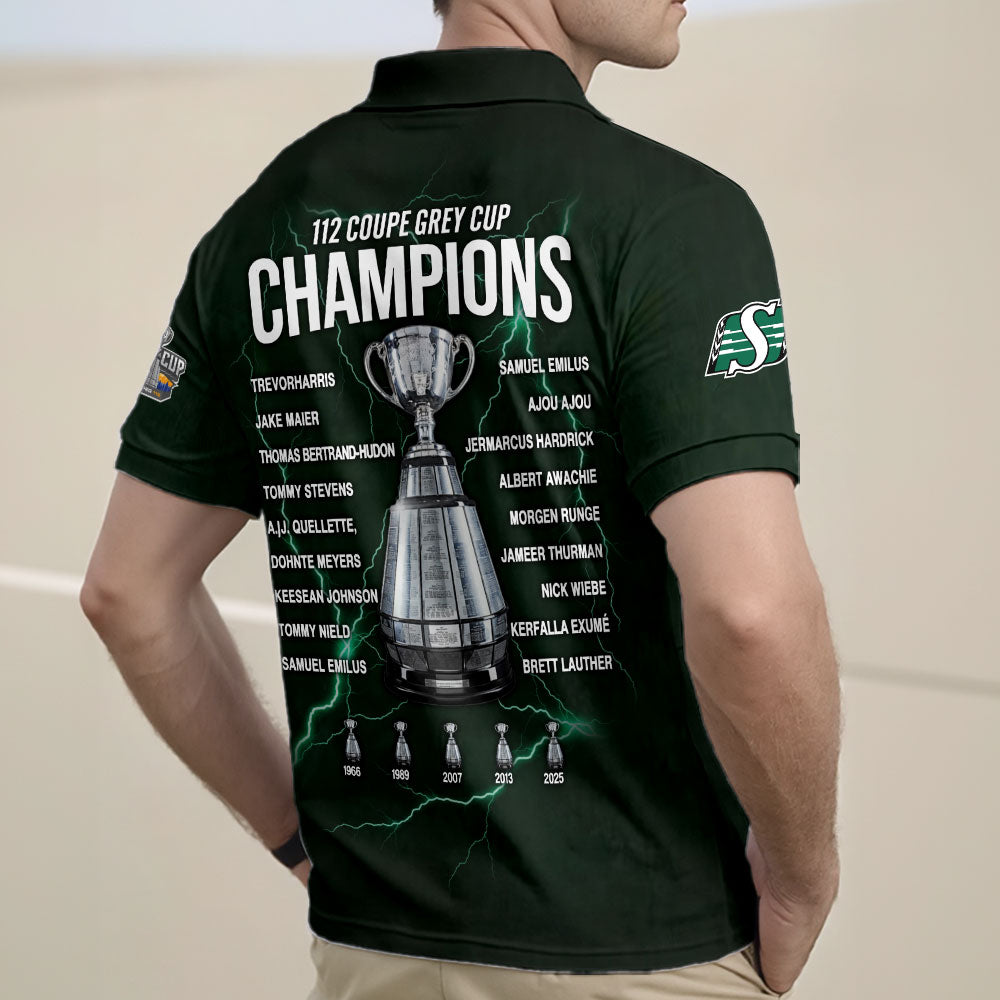 Saskatchewan Roughriders 2025 Grey Cup Champions Zip Polo Shirt – TMTHU2409