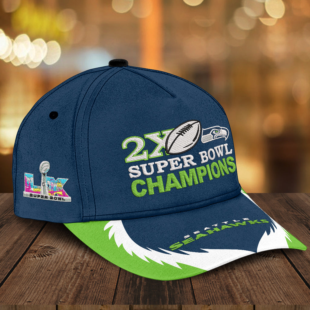 Seattle Seahawks 2025 Super Bowl LX Champions 3D Embroidered Cap – HOATT16206