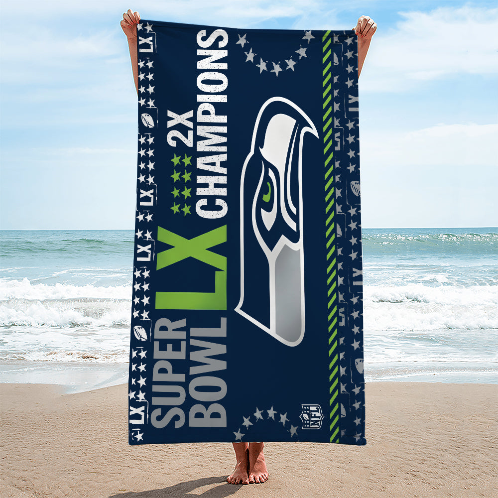Seattle Seahawks 2025 Super Bowl LX Champions Rectangle Beach Towel – TANTN20988
