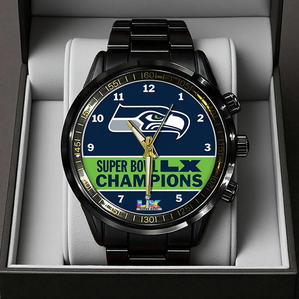 Seattle Seahawks 2025 Super Bowl LX Champions Black Stainless Steel Watch – TANTN20990