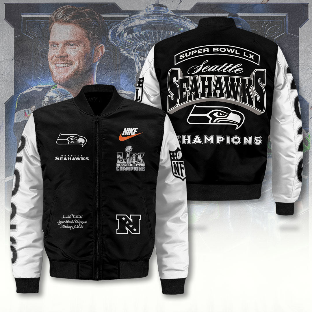 Seattle Seahawks 2025 Super Bowl LX Champions 3D Bomber Jacket – TANTN21092
