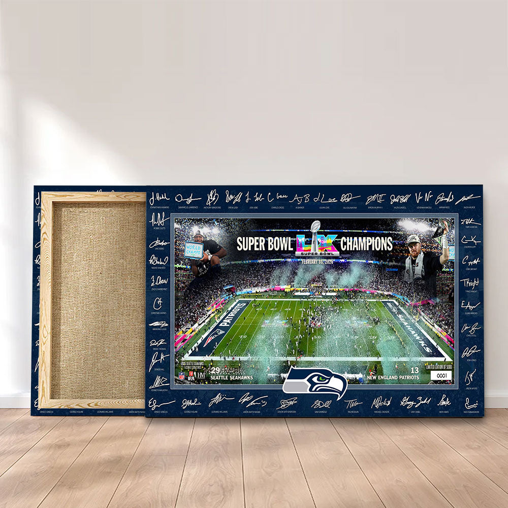 Seattle Seahawks 2025 Super Bowl LX Champions Rectangle Canvas With Inner Frame – TANTN21085