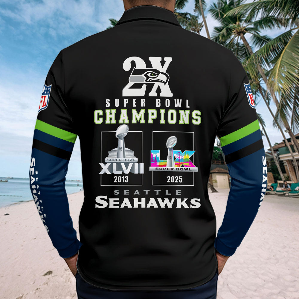 Seattle Seahawks 2025 Super Bowl LX Champions Zip Polo Shirt – TMTHU3993