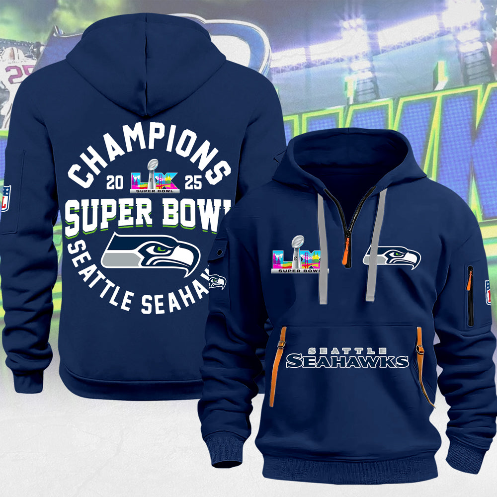 Seattle Seahawks Super Bowl LX Champions 2D Quarter Zip Hoodie – MAITM14790