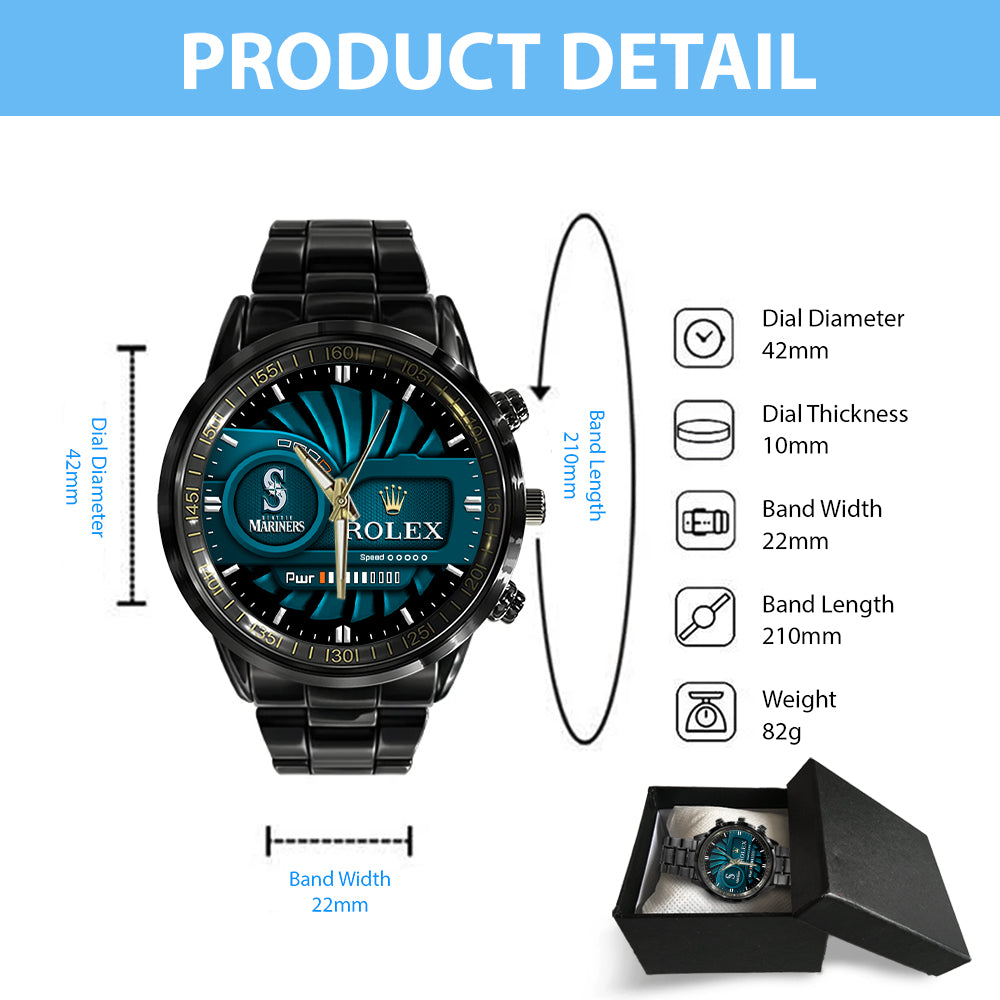 Seattle Mariners Black Stainless Steel Watch – MAITM13447