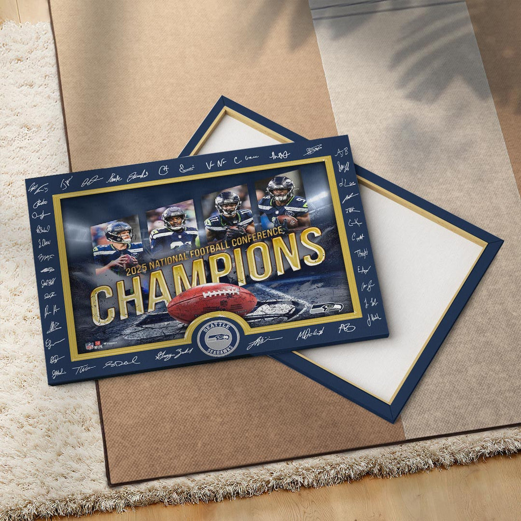 Seattle Seahawks 2025 NFC Champions Rectangle Canvas With Inner Frame – HOATT15904
