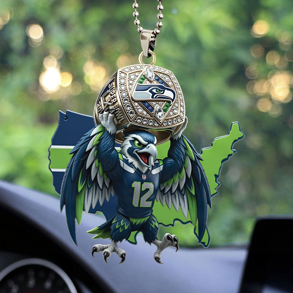 Seattle Seahawks 2025 Super Bowl LX Champions Custom shape 2-sided Acrylic Car Ornament – TMTHU3925