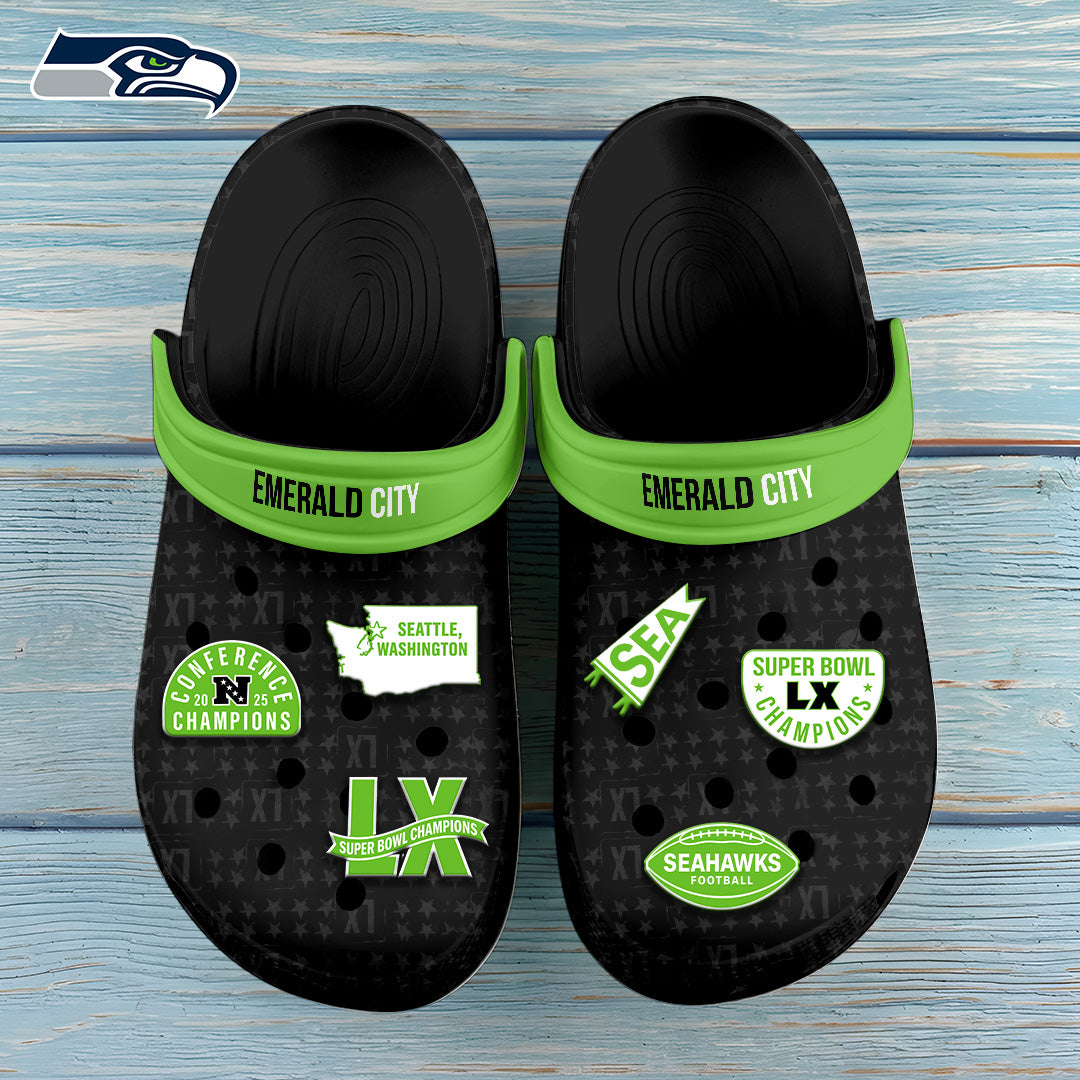 Seattle Seahawks 2025 Super Bowl LX Champions Custom Clogs – GNE5014