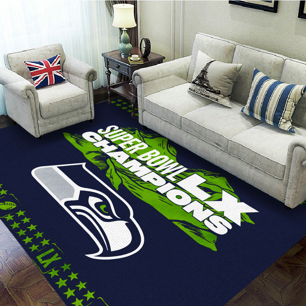 Seattle Seahawks 2025 Super Bowl LX Champions Rectangular Rug – TANTN21041