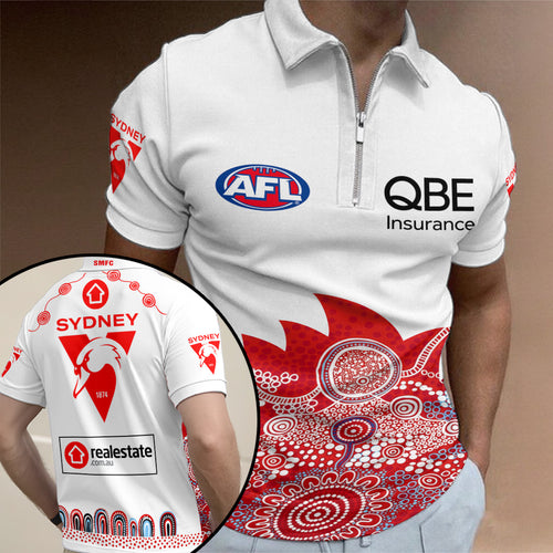 Sydney Swans FC 2026 Indigenous Guernsey Zip Polo Shirt – TANTN24941