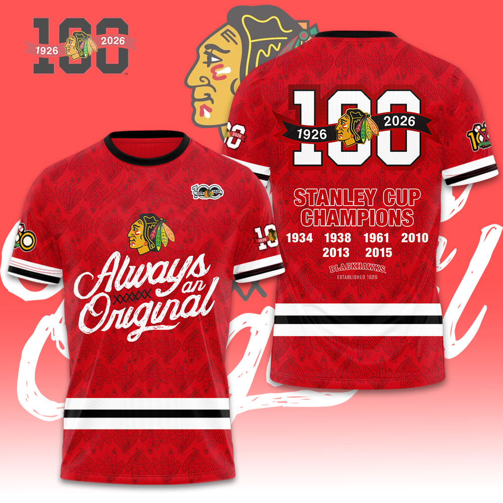 Chicago Blackhawks 100th Anniversary 2026 3D Apparel – GNE4344