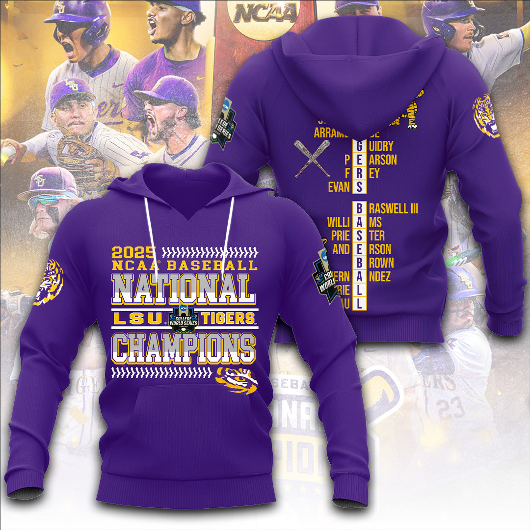 LSU Tigers Baseball 2025 National Champions 3D Apparel – TANTN 13885