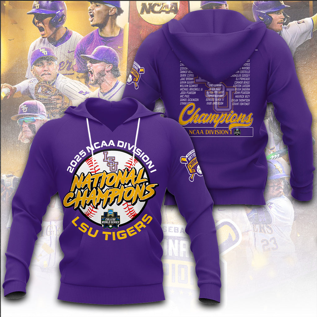 LSU Tigers Baseball 2025 National Champions 3D Apparel – TANTN 14366