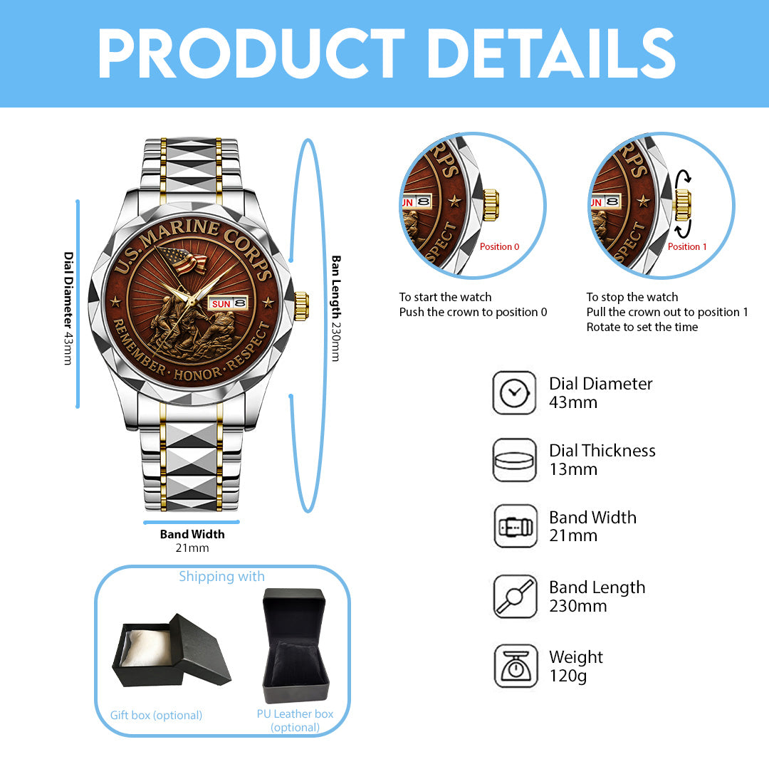 US Marine Corps Alloy Luxury Quartz Watch – TANTN 14954