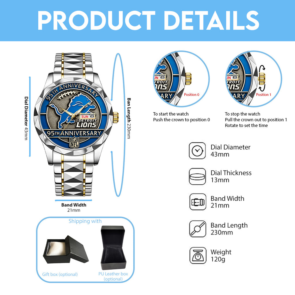 Detroit Lions 95th Anniversary 2025 Alloy Luxury Quartz Watch – TANTN15889