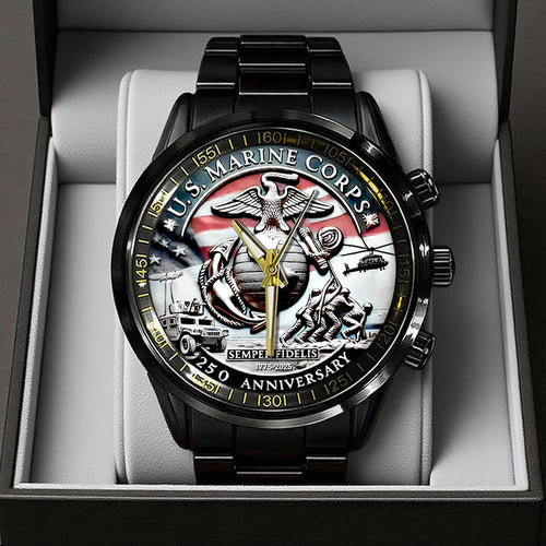 US Marine Corps Black Stainless Steel Watch – TANTN15908