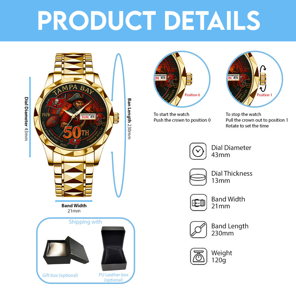 Tampa Bay Buccaneers 50th Anniversary 2026 Alloy Luxury Quartz Watch – TANTN15981