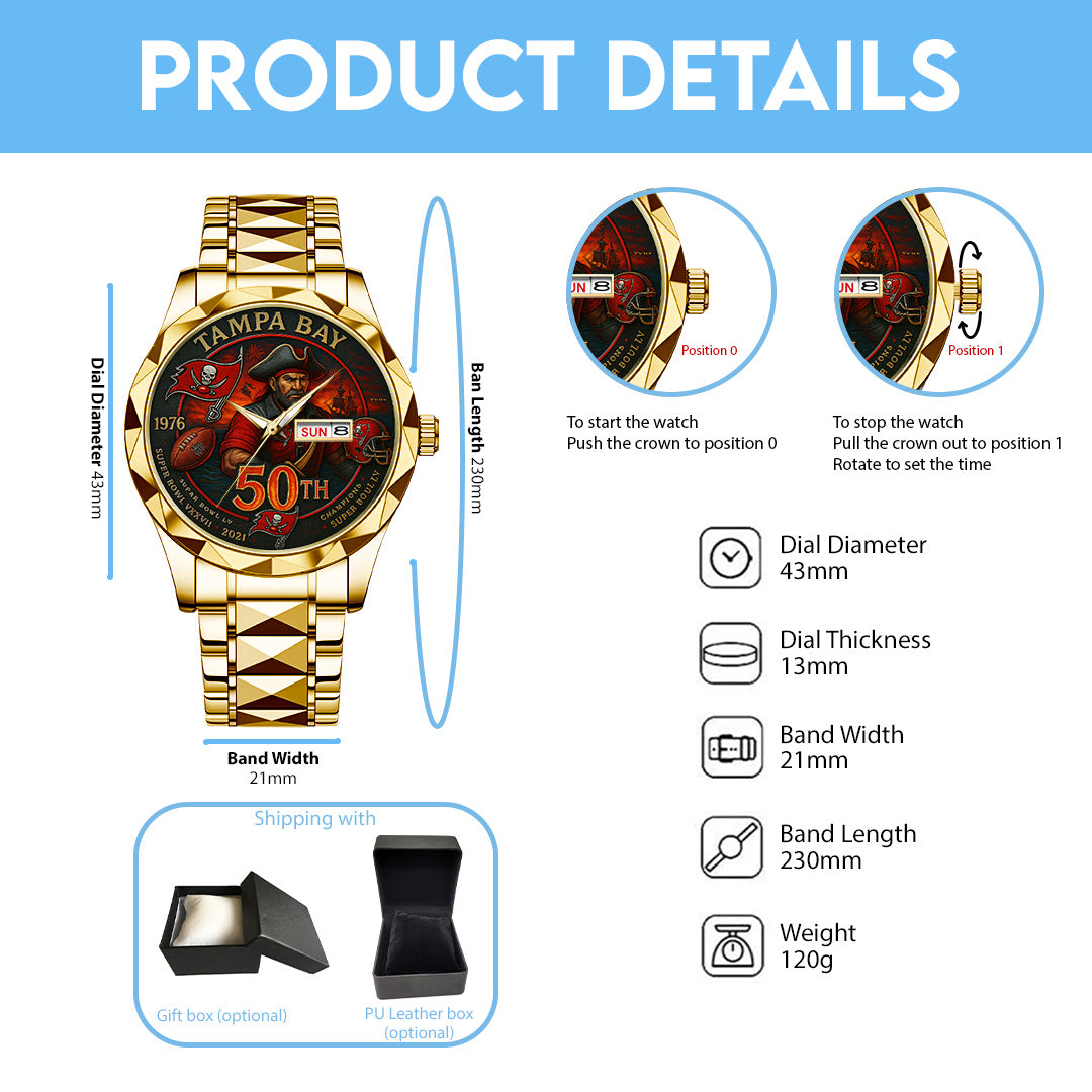 Tampa Bay Buccaneers 50th Anniversary 2026 Alloy Luxury Quartz Watch – TANTN15981