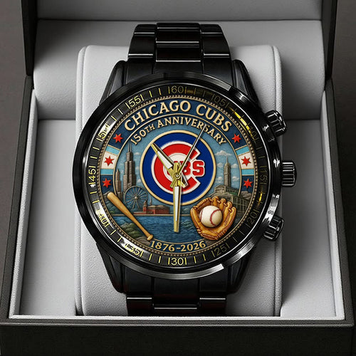 Chicago Cubs 150th Anniversary 2025 Black Stainless Steel Watch – TANTN17070