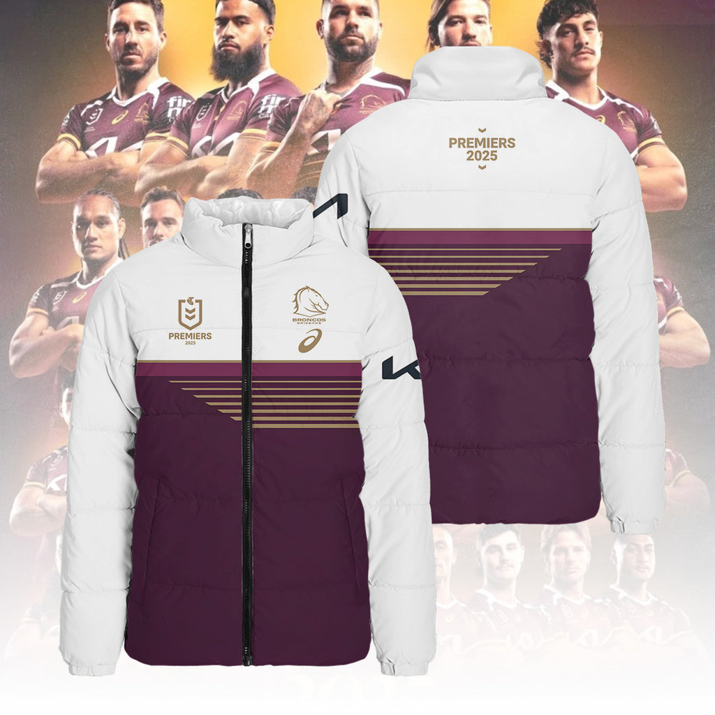 Brisbane Broncos 2025 Premiership 3D Stand Collar Puffer Jacket – TANTN17488