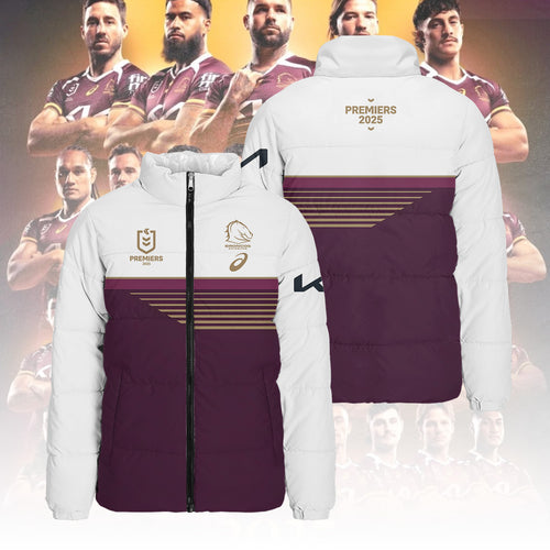 Brisbane Broncos 2025 Premiership 3D Stand Collar Puffer Jacket – TANTN17488