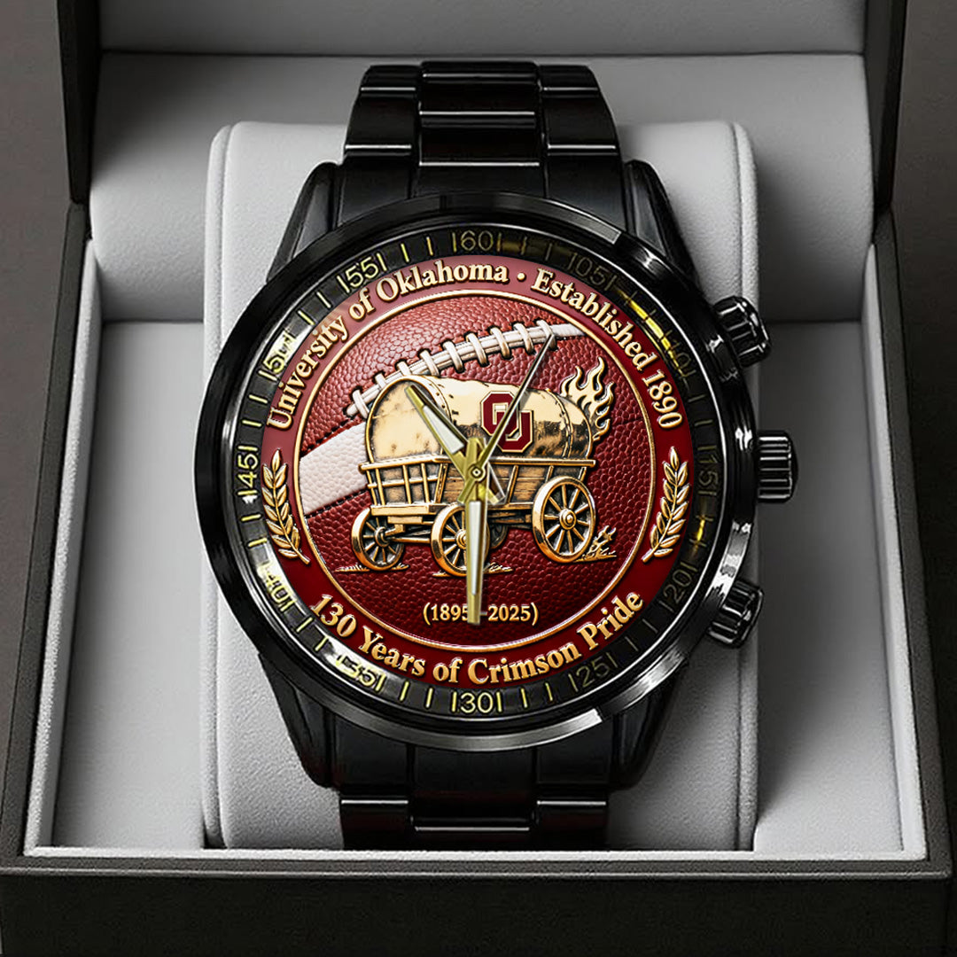 Oklahoma Sooners Football 130th Anniversary 2025 Black Stainless Steel Watch – TANTN17818