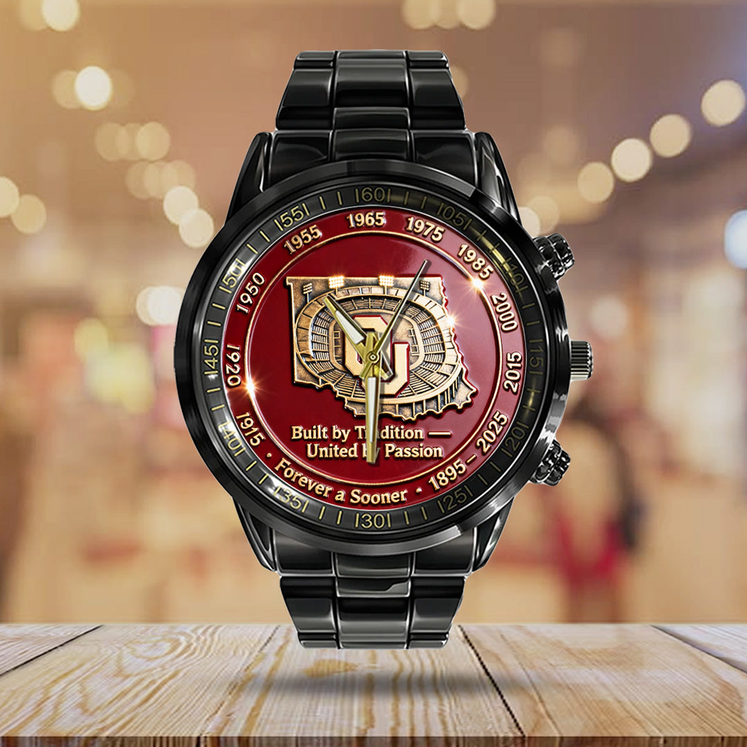 Oklahoma Sooners Football 130th Anniversary 2025 Black Stainless Steel Watch – TANTN17822