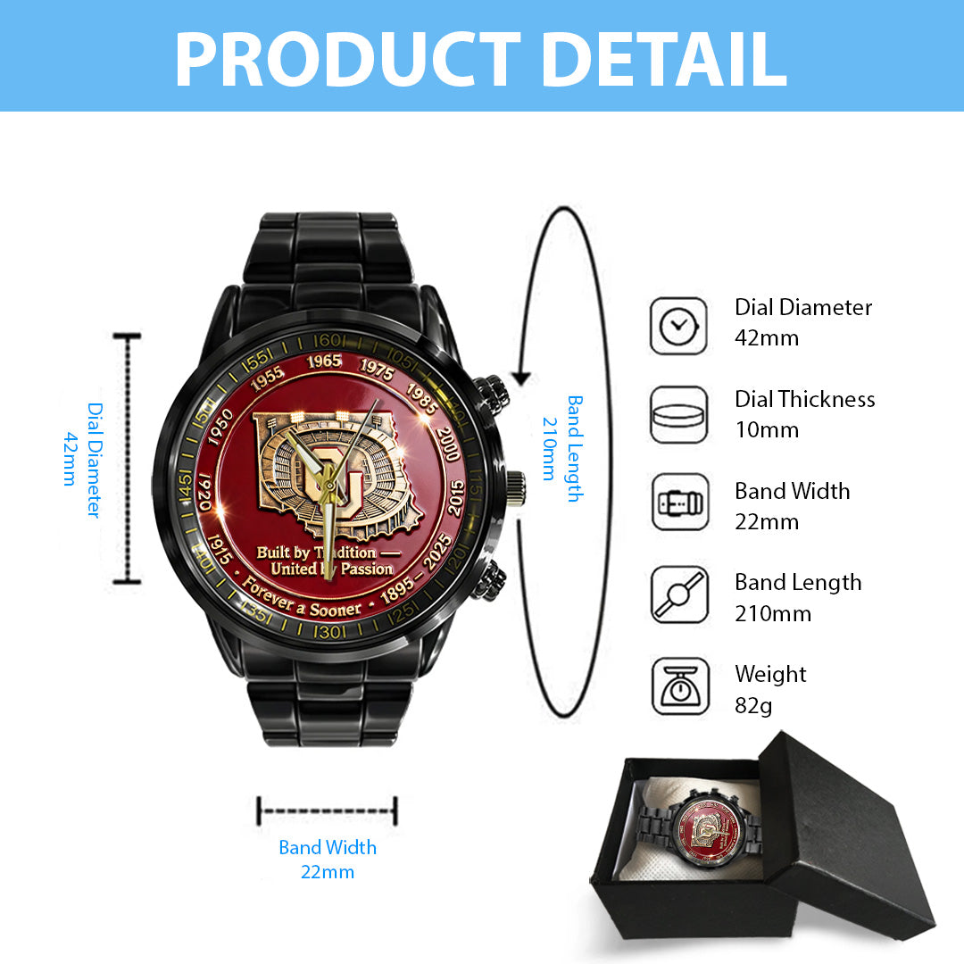 Oklahoma Sooners Football 130th Anniversary 2025 Black Stainless Steel Watch – TANTN17822