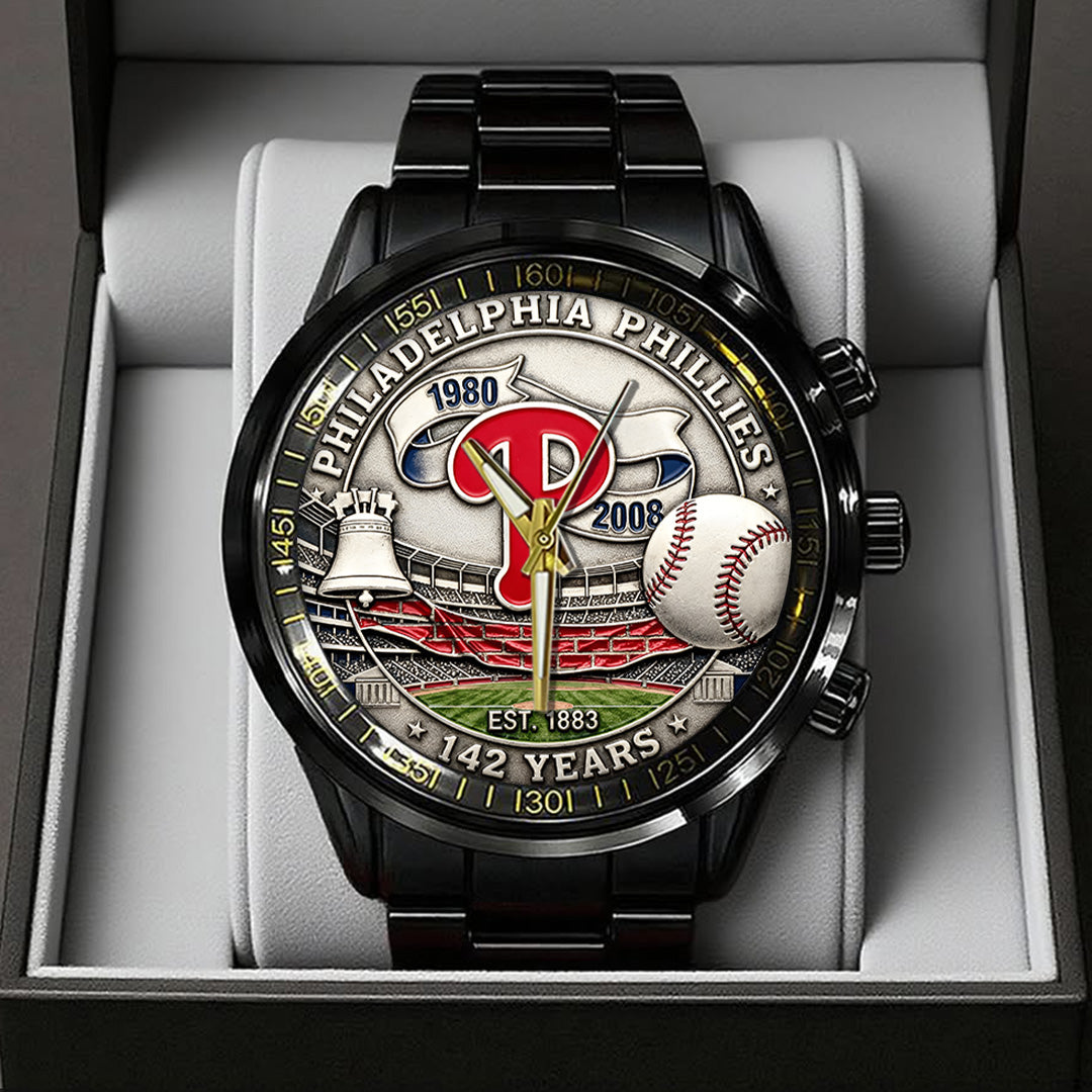 Philadelphia Phillies 142nd Anniversary Black Stainless Steel Watch – TANTN18481