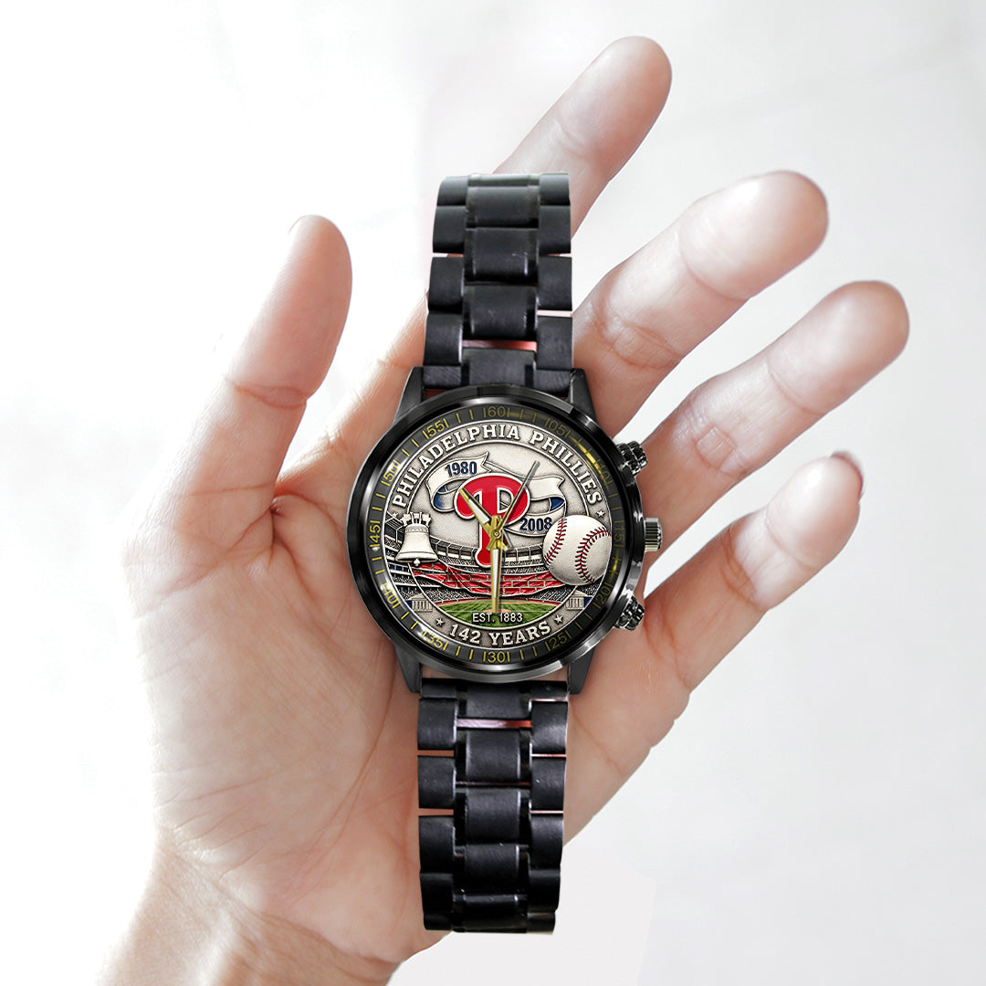 Philadelphia Phillies 142nd Anniversary Black Stainless Steel Watch – TANTN18481