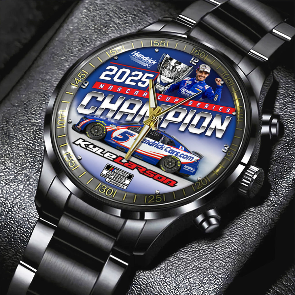 Kyle Larson 2025 NASCAR Cup Series Champion Black Stainless Steel Watch – TANTN18545