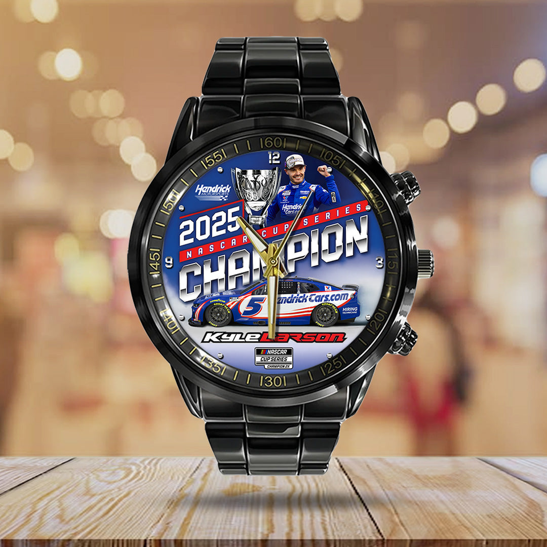 Kyle Larson 2025 NASCAR Cup Series Champion Black Stainless Steel Watch – TANTN18545