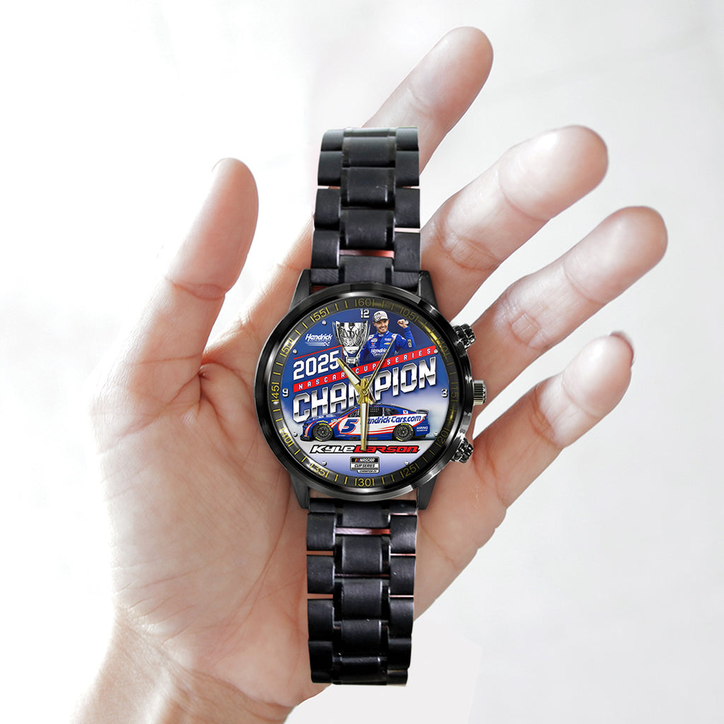 Kyle Larson 2025 NASCAR Cup Series Champion Black Stainless Steel Watch – TANTN18545