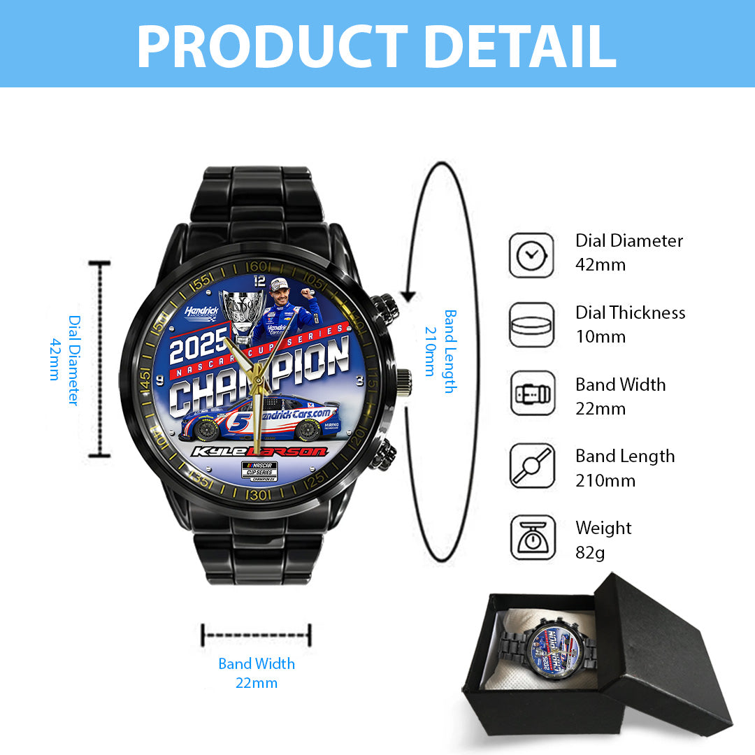 Kyle Larson 2025 NASCAR Cup Series Champion Black Stainless Steel Watch – TANTN18545