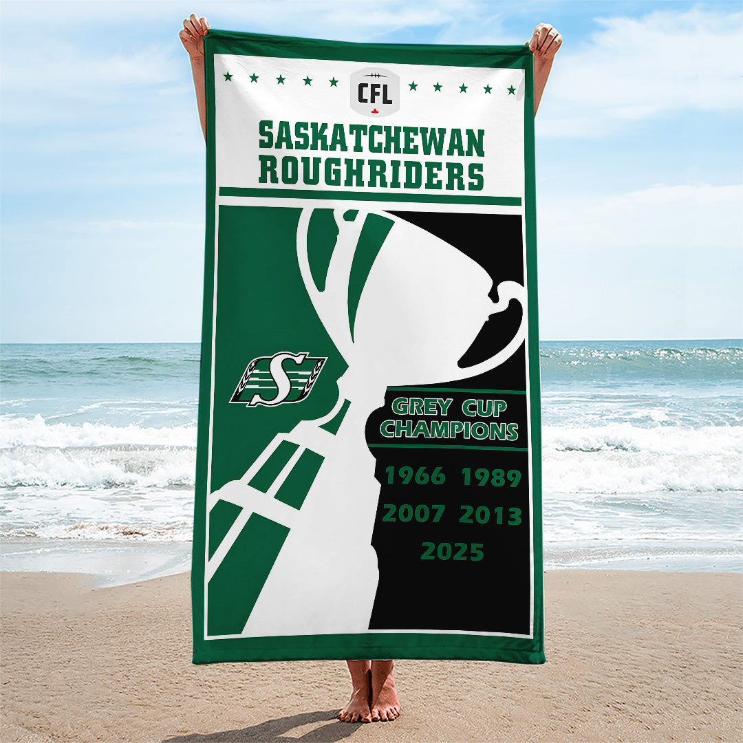 Saskatchewan Roughriders 2025 Grey Cup Champions Rectangle Beach Towel – TANTN18902