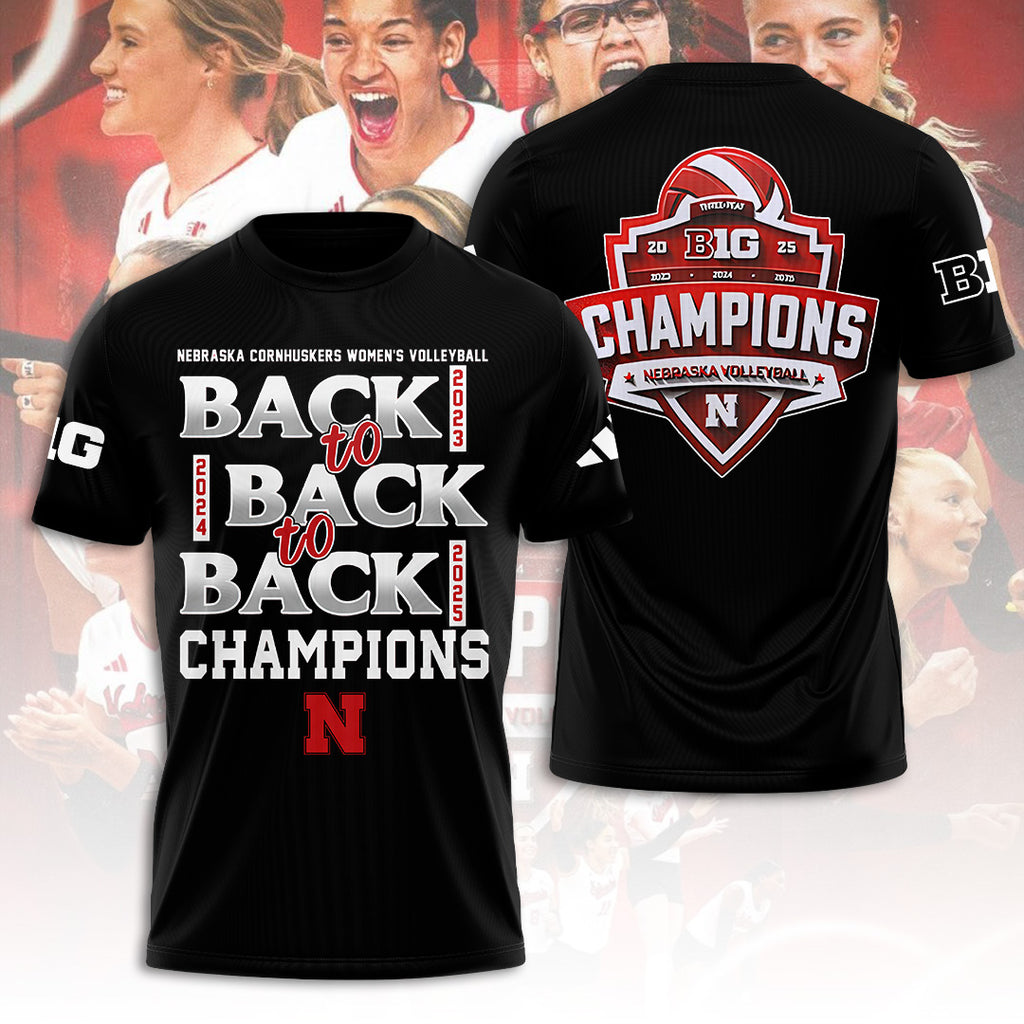 Nebraska Cornhuskers Women's Volleyball 2025 Big Ten Champions 3D Apparel – TANTN18946