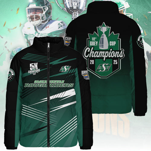 Saskatchewan Roughriders 2025 Grey Cup Champions 3D Stand Collar Puffer Jacket – TANTN18981