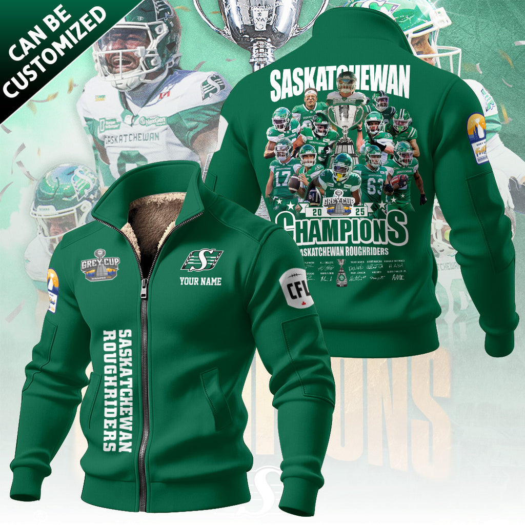 Personalized Saskatchewan Roughriders 2025 Grey Cup Champions Thick Knit Fleece Jacket – TANTN19027