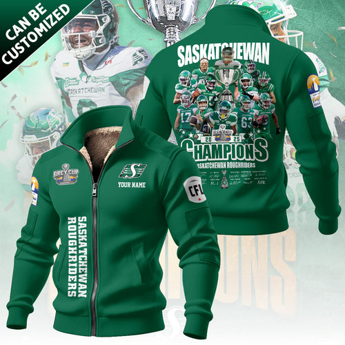 Personalized Saskatchewan Roughriders 2025 Grey Cup Champions Thick Knit Fleece Jacket – TANTN19027