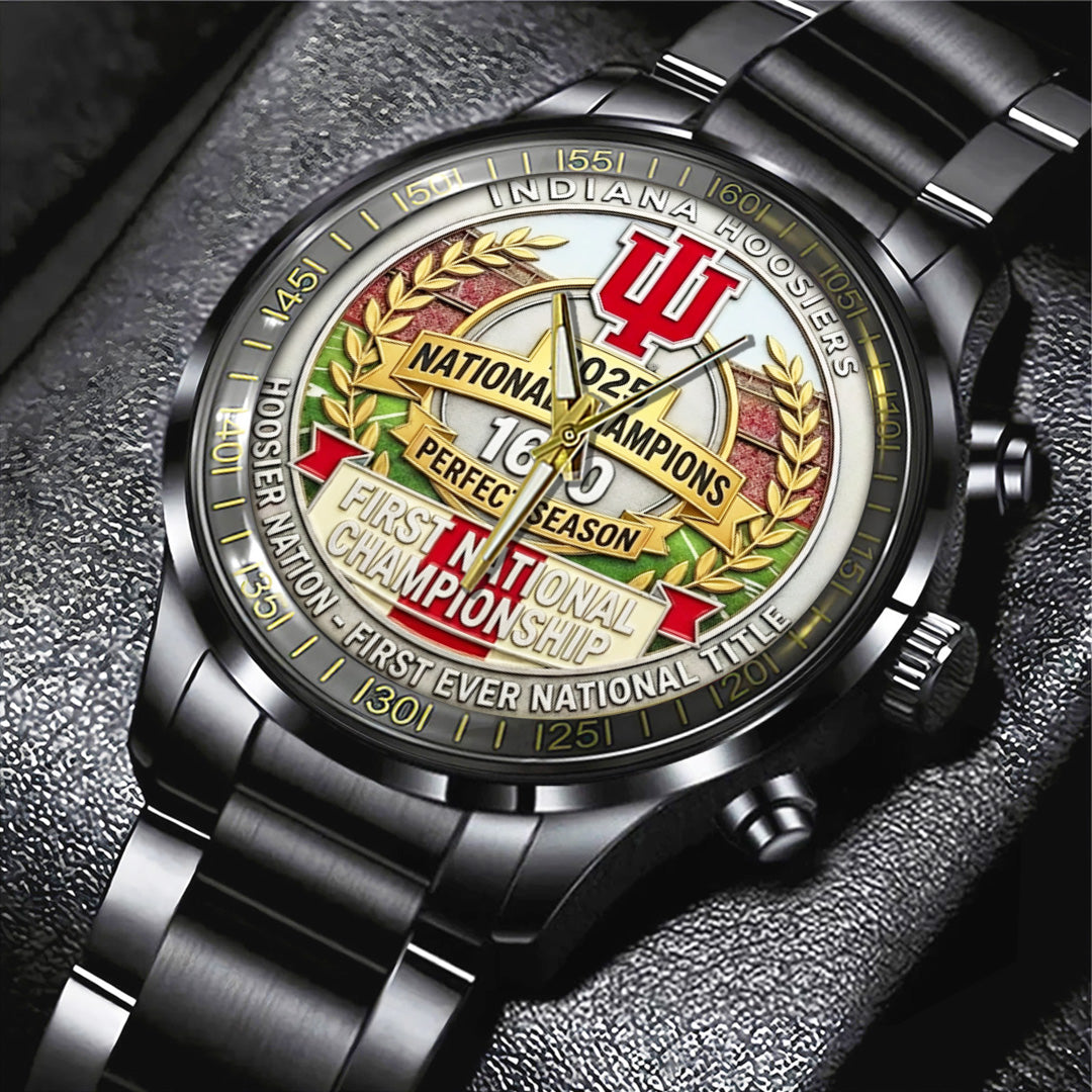 Indiana Hoosiers Football 2025 National Champions Black Stainless Steel Watch – TANTN20470