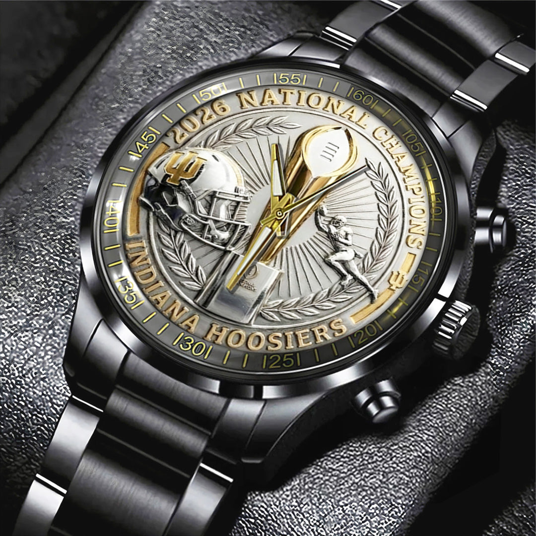 Indiana Hoosiers Football 2025 National Champions Black Stainless Steel Watch – TANTN20479