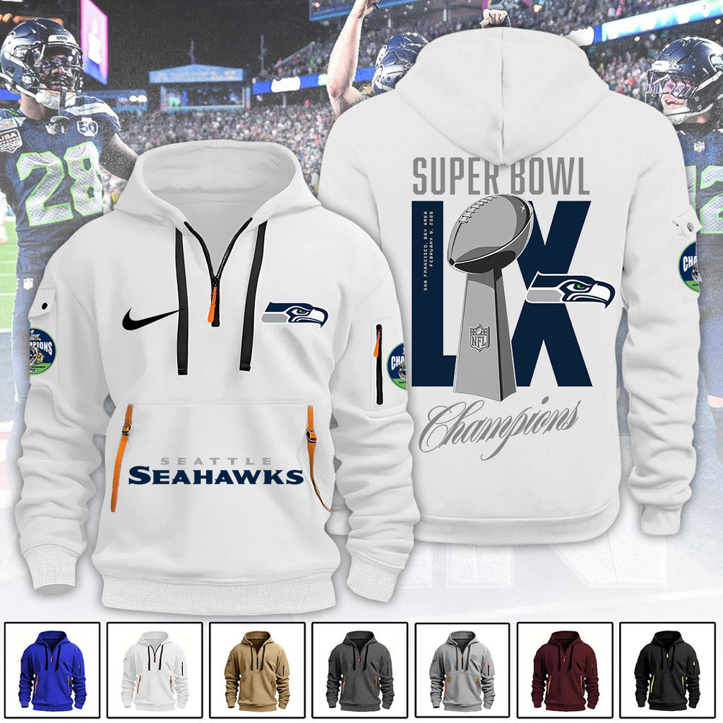 Seattle Seahawks 2025 Super Bowl LX Champions 2D Quarter Zip Hoodie – TANTN21006