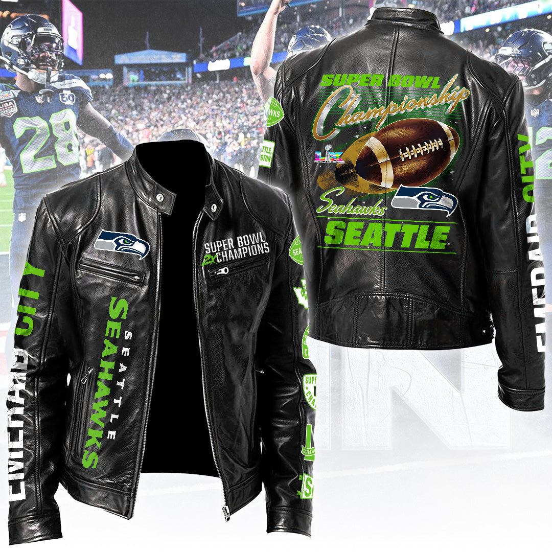 Seattle Seahawks 2025 Super Bowl LX Champions Motorcycle Leather Jacket – TANTN21080
