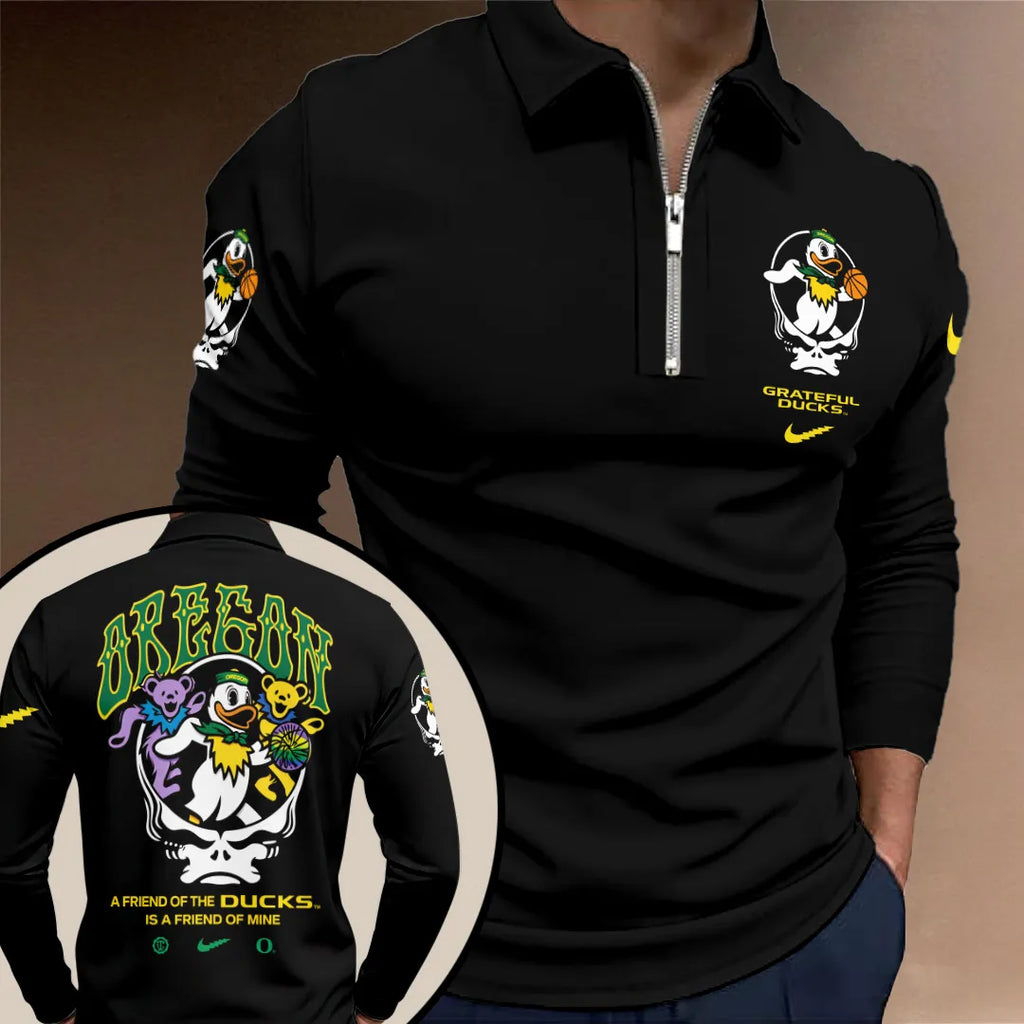 Oregon Ducks Men's Basketball x Grateful Ducks Steal Your Face Zip Polo Shirt – TANTN21295