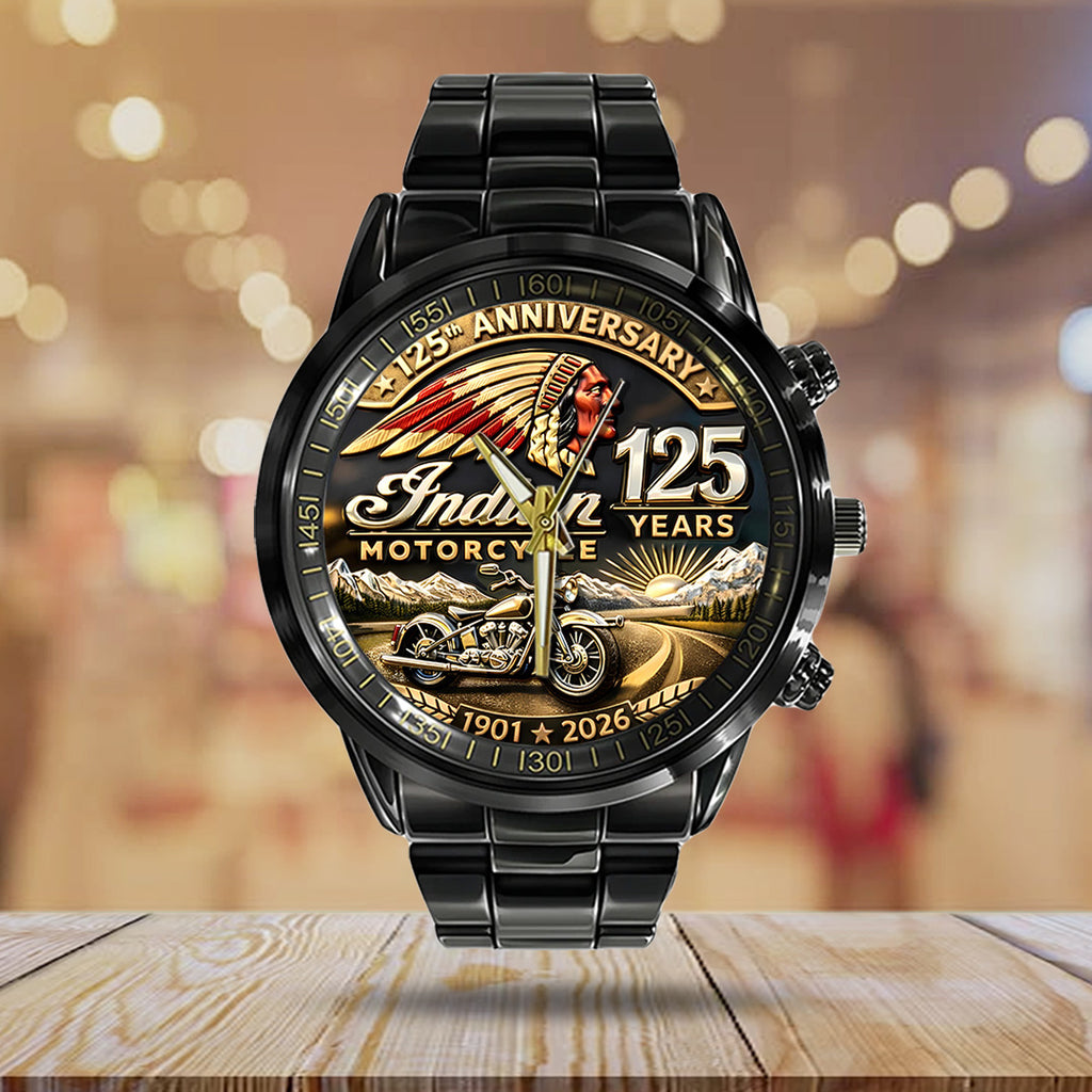 Indian Motorcycle 125th Anniversary Black Stainless Steel Watch – TANTN21654