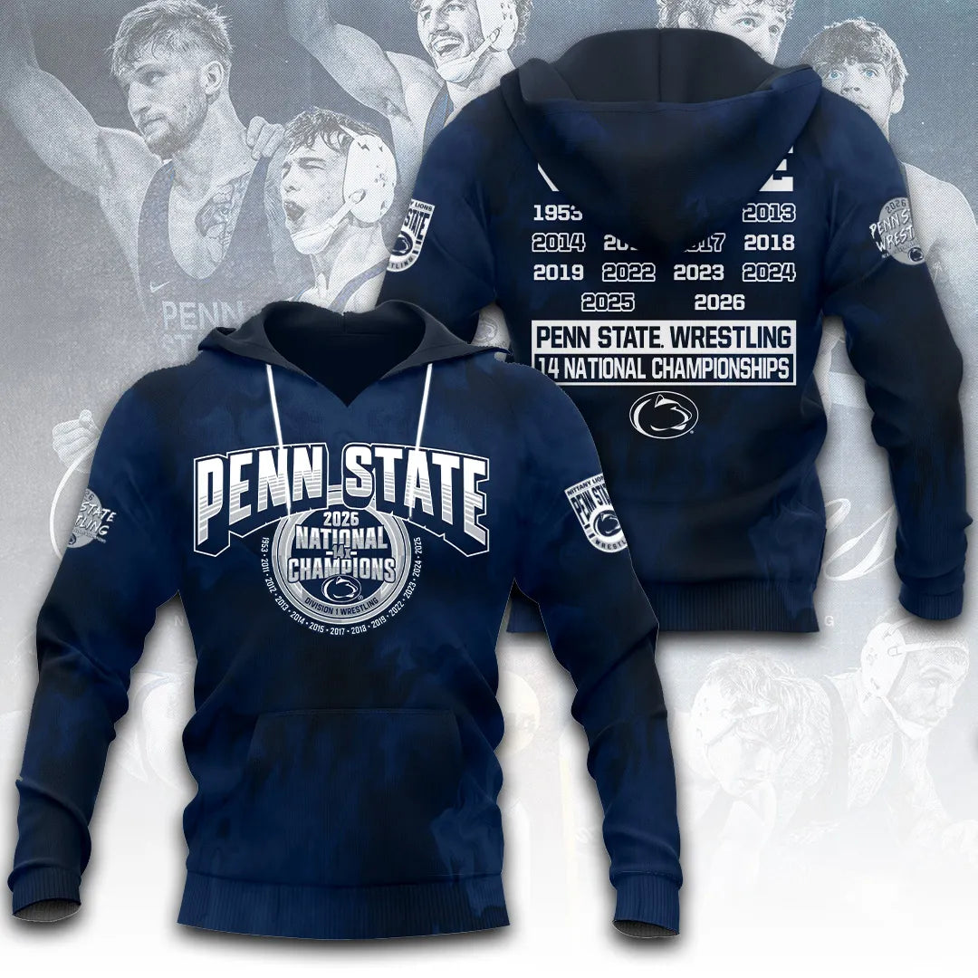 Penn State Nittany Lions Wrestling 2026 National Champions 3D Apparel – TANTN21937